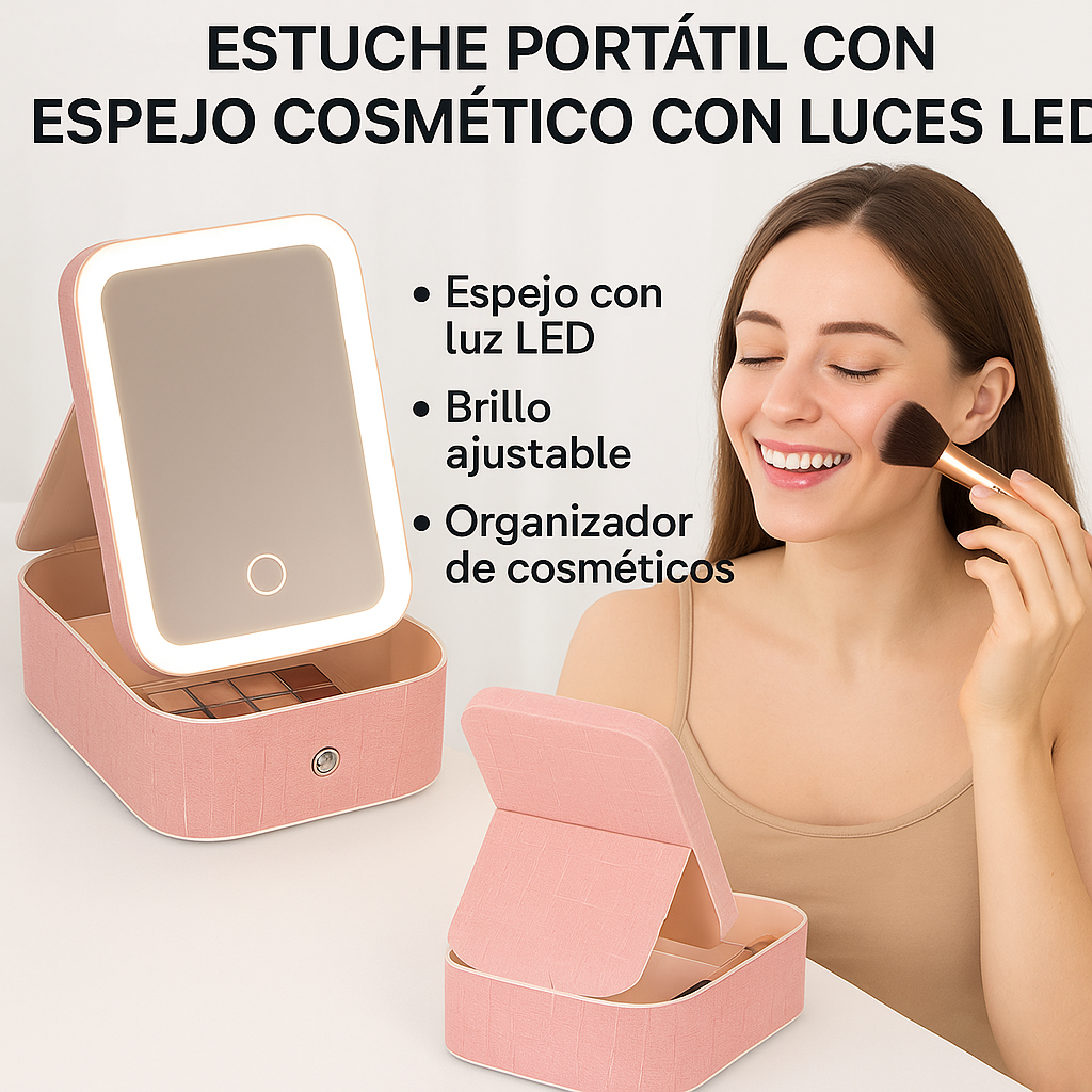 Estuche Maquillaje Portatil Espejo LED
